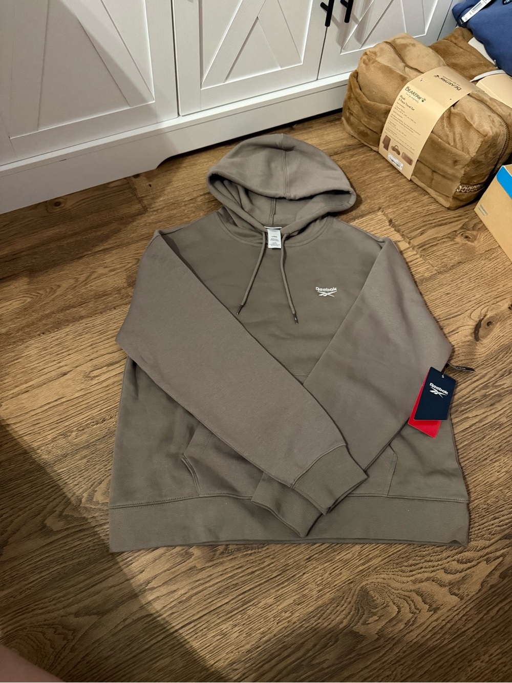 Reebok Taupe Gray Hooded Pullover Sweatshirt